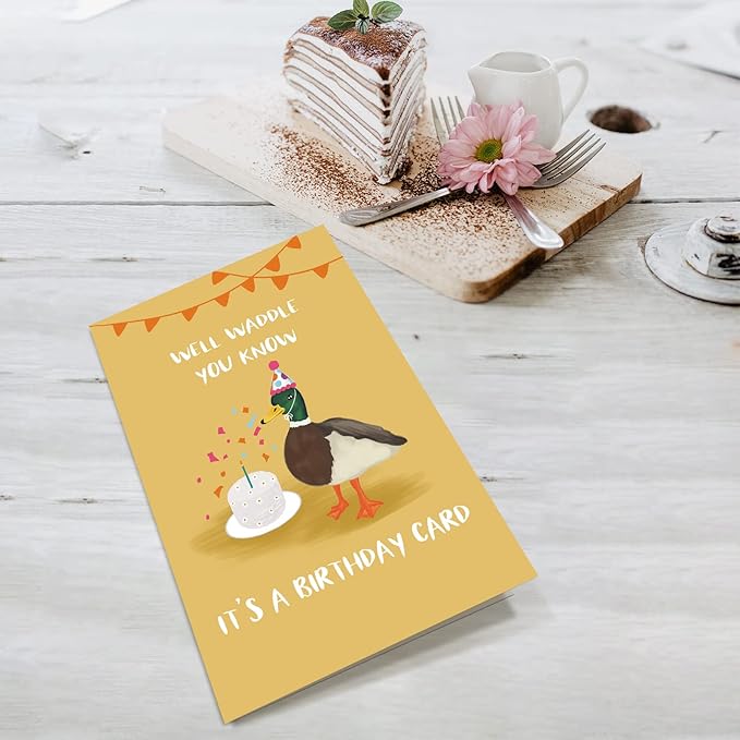 Supoeguk Cute Duck Birthday Card for Duck Lover, Funny Duck Pun Birthday Card for Him Her, Well Waddle You Know It's A Birthday Card