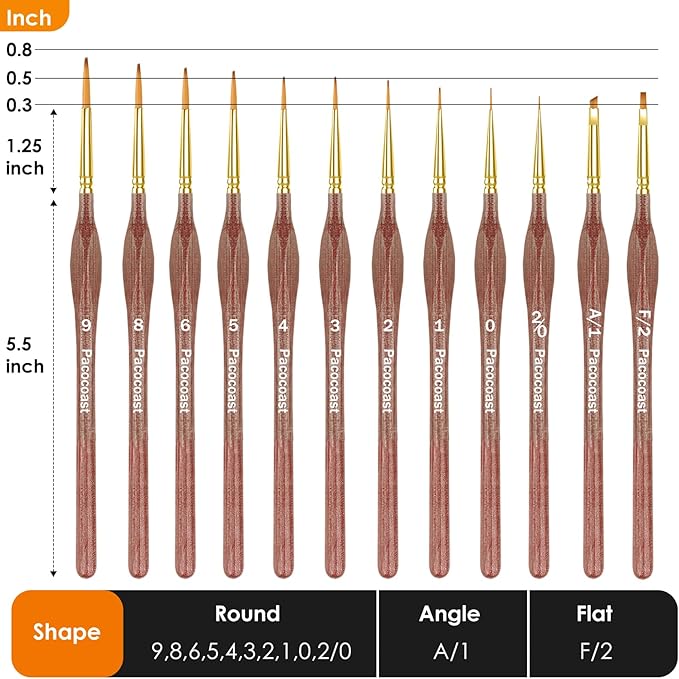 Detail Paint Brushes Set, 12PC Miniature Brushes for Fine Detailing & Art Painting, Small Tiny Paint Brush Perfect for Acrylic, Paint by Number, Craft, Models, Warhammer 40k (Brown)
