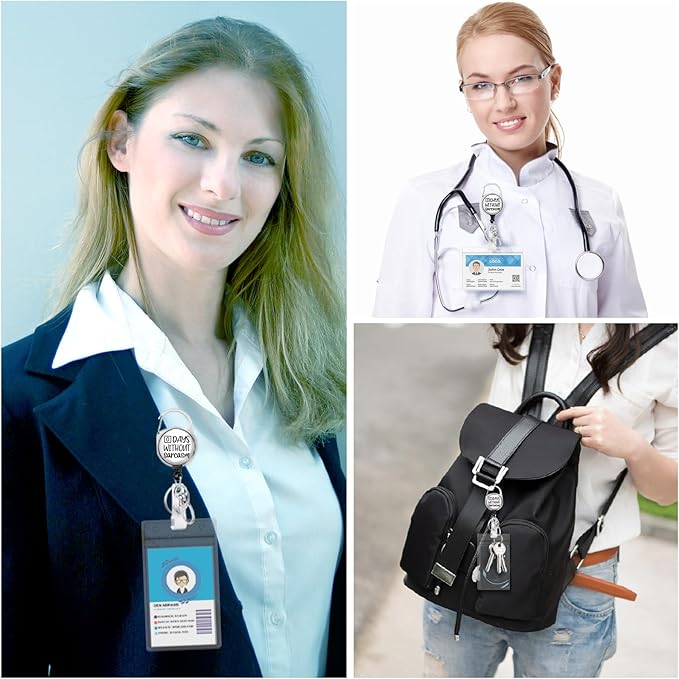 Gctriki Funny Badge Reel Heavy Duty with 360 Swivel Carabiner Clip, Cute ID Badge Holder, Nurse Teacher Retractable Keychain Name Badge Clip Zero Days Without Sarcasm