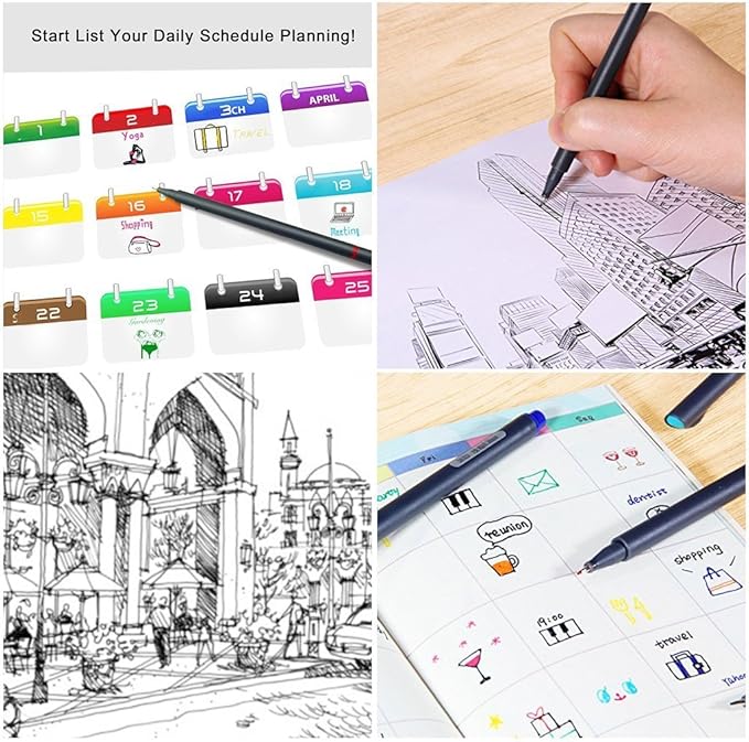 Taotree 24 Fineliner Color Pens, Fine Line Colored Sketch Writing Drawing Pens for Journaling Planner Note Taking Adult Coloring Books, Porous Fine Point Markers, School Office Teacher Art Supplies