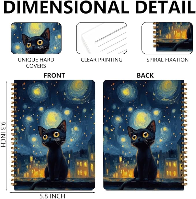 2Pcs Spiral Notebook, Sky Cat College Ruled Spiral Notebook, 160 Pages Hardcover Notebooks Journals for Writing Travel Business Office, Christian Aesthetic Notebooks for Women