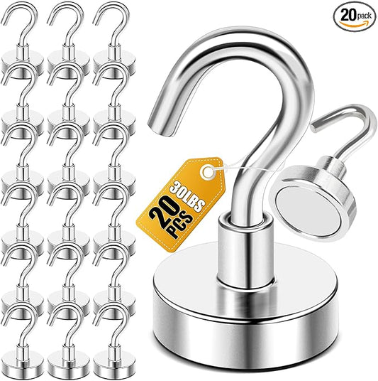 DIYMAG Magnetic Hooks, 30lbs+ Heavy Duty Magnetic Hooks Cruise for Hanging, Super Strong Magnet Hooks for Cruise Cabin, Refrigerator, Classroom, Magnetic Metal Hooks for Grill (Sliver, Pack of 20)