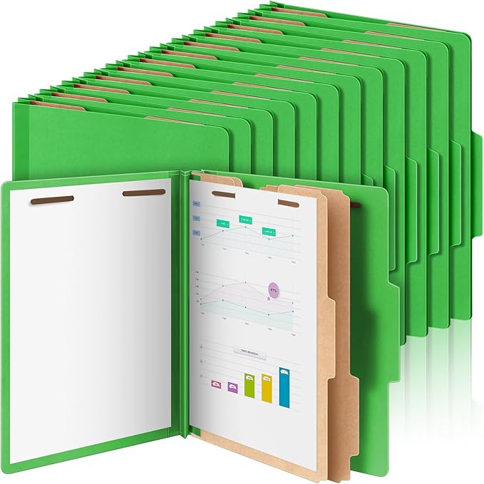 36 Pcs Classification Folders Bulk 2 Dividers File Folder with Fastener 2 Prongs Letter Size Pressboard Filefolders with 3.5 Inch Expansion for Organize Office Medical Document (Green)