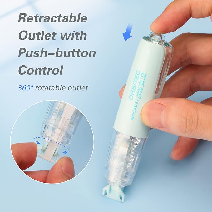 Refillable Retractable White Correction Tape, Mini Small Japan Aesthetic Cute Correction Tape Pen, with Easy to Refill Pen Applicator,for Kawaii School Office Supplies