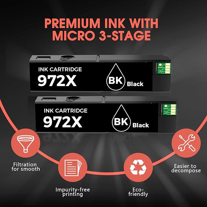 972X 972 MFP 477DW Ink Cartridges High Yield Compatible Ink Cartridge for HP Printer with HP 972X 972 Ink Cartridges Combo Pack for HP Pagewide Pro 452dn 452dw 552dw 477dw 577dw Printer (2 Black)