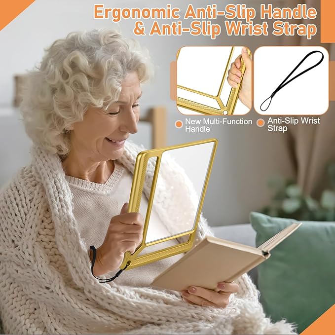 5X Full Page Magnifying Glass for Reading, Lightweight Rectangular Magnifier Provides Large Book Page Viewing Area, Handheld Magnifier for Reading Small Prints for Seniors, Low Vision-Gold