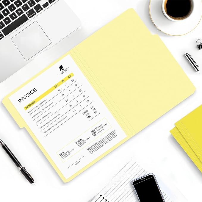 SUNEE File Folders, 30 Pack Manilla Folders 8.5 x 11, Colored File Folders Home Office School Supplies for Documents Files Paper,Yellow