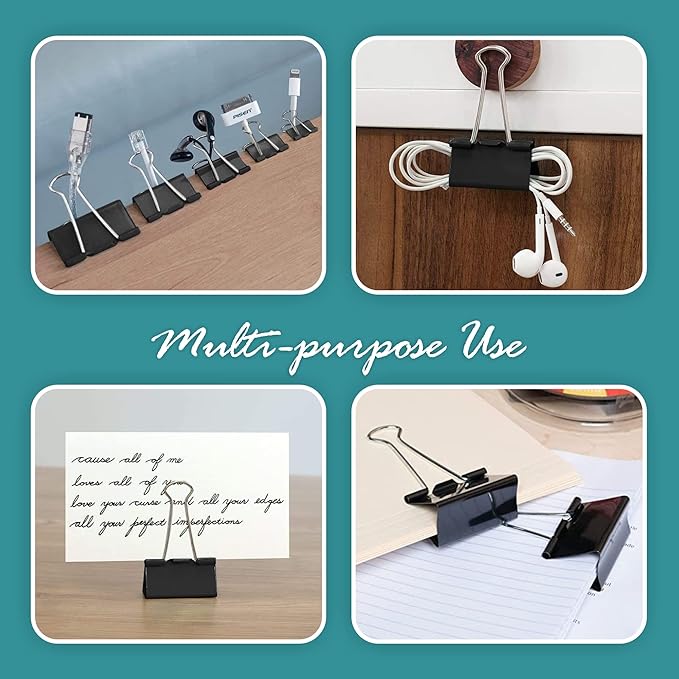 Binder Clips - 144 Small Binder Clips, 0.75 Inch Black Paper Clamps, File Clip for Home, Office and School Supplies