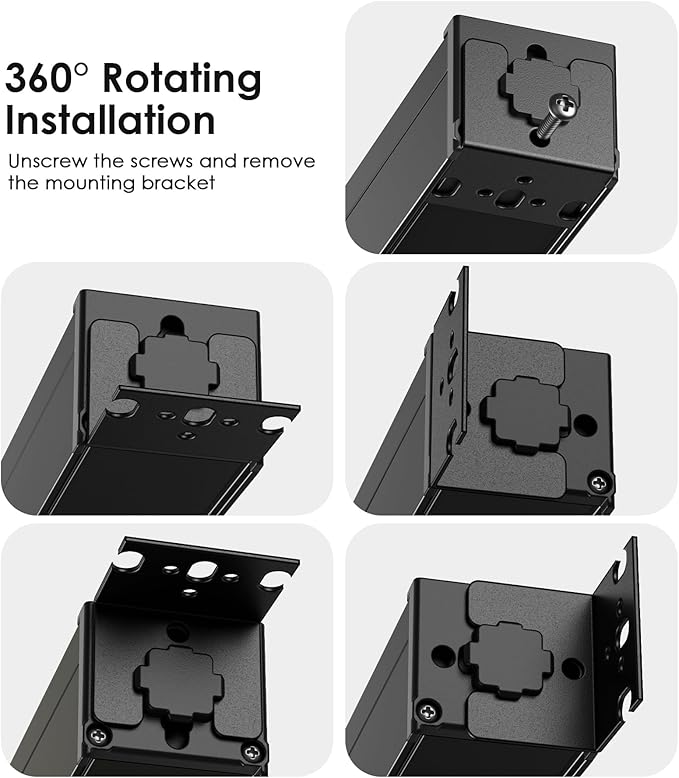 JUNNUJ 20 Amp Power Strip Heavy Duty 2 Pack, 4800J Surge Protector Metal Power Bar Multi Angle Mount, 20A Garage 8 Outlet Shop 6-20R T-Slot, 5-15P Adapter 12 Gauge Extension Cord 15 ft for Appliance