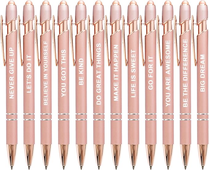 Stylus Pens for Touch Screens, 12 Pack Rose Gold Inspirational Pens, 1.0mm Medium Point BallPoint Pens, Cute Pens Nurse Gifts Office Supplies for Women (Motivational, 12 Pcs Rose Gold)