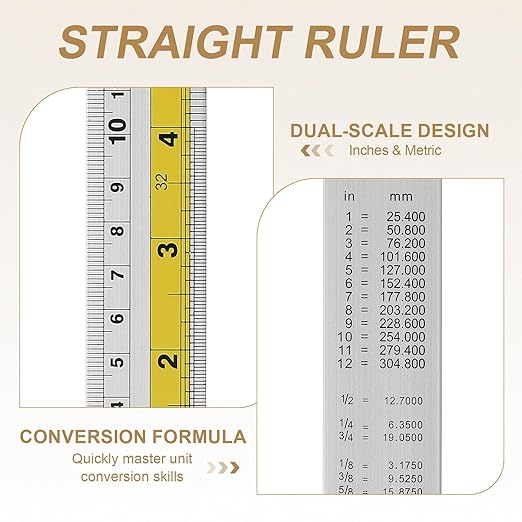 HARFINGTON 4pcs Metal Straight Ruler 15cm Metric SAE Aluminum Alloy Measuring Rulers Scale Tool with Hole for Measure Study Reading Classroom Office, Yellow