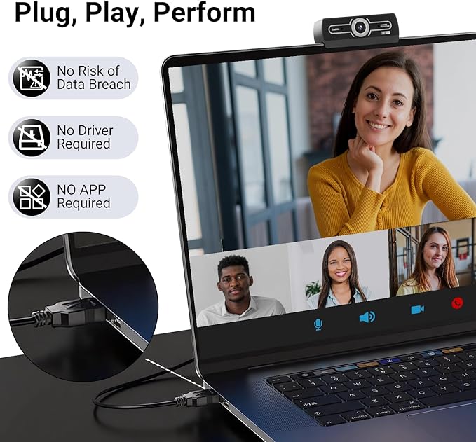 2K Webcam,Webcams for PC, AutofocusNoise Cancellation,Plug & Play USB Web cam for Laptop, Desktop, PC, Mac, Zoom, Skype, Streaming