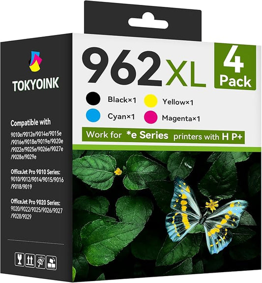 962XL Ink Cartridges Combo Pack Compatible Replacement for HP hp962 962 XL Ink Cartridges Works with OfficeJet Pro 9010e 9012e 9014e 9015e 9018e 9020e 9022e 9025e 9028e (962XL-4P, BK/C/M/Y)