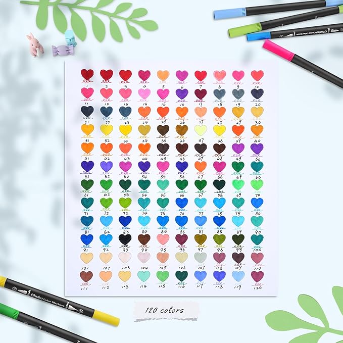 Ohuhu Markers for Adult Coloring Books No bleeding 120 Colors Coloring Markers Water-based Dual Tips Fineliner & Brush Drawing Pens Art Markers for Kids Adults Sketch Journal - Maui - Black