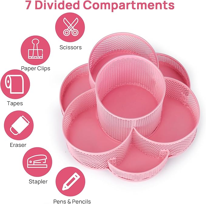 Pink Pen Holder for Desk, Rotating Pencil Holder, Cup Holder for Desk Office, Pen Organizer