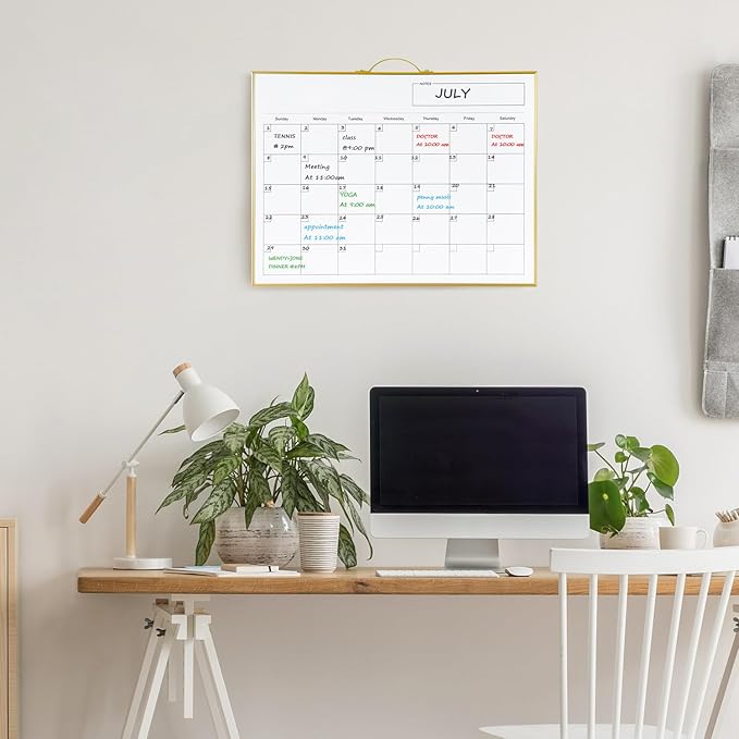 TSJ OFFICE White Board Calendar - 12 X 16 Inches Magnetic Dry Erase Board Monthly Calendar, Double Sided Whiteboard with a Handle, to Do List Notepad for Office, Home, School, Gold Aluminum Frame