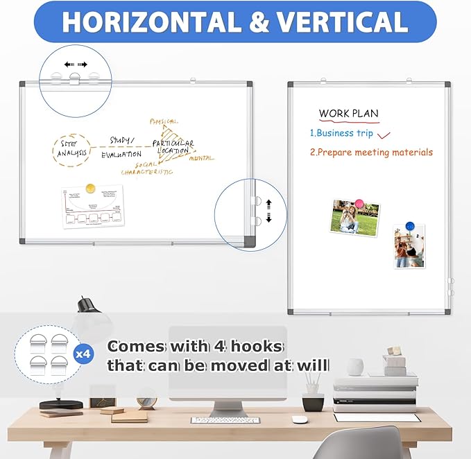 WALGLASS Large White Board, 72" x 48" Double-Sided Dry Erase Board Magnetic Whiteaboard for Wall, Hanging Mounted Whiteboard Silver Aluminium Frame for Home, School, Office
