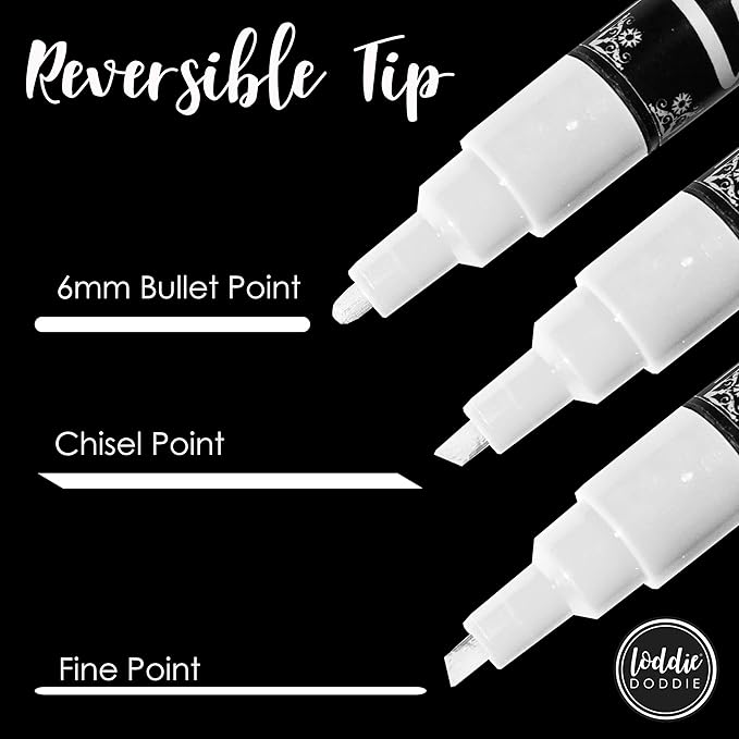 Loddie Doddie Liquid Chalk Markers - 4-Pack Basic Colors 6mm Reversible Tip - Erasable Multi-Surface Chalkboard & Window Markers for Glass Washable