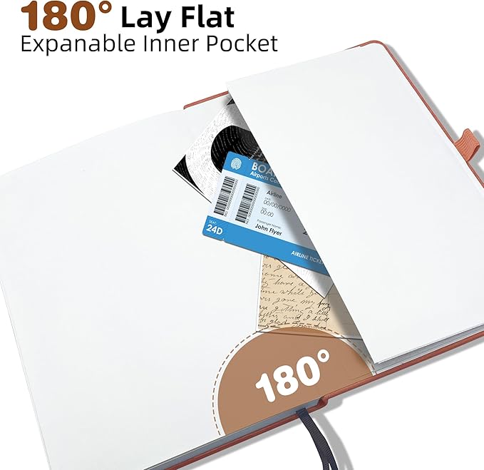 Blank Journal Notebook, A5, 192 Pages 100 GSM Thick Sketch Book for Women Men, Hardcover Leather Unlined Journaling for Work, Notebooks for Writing, 5.8 inches x 8.5 inches (Brown)