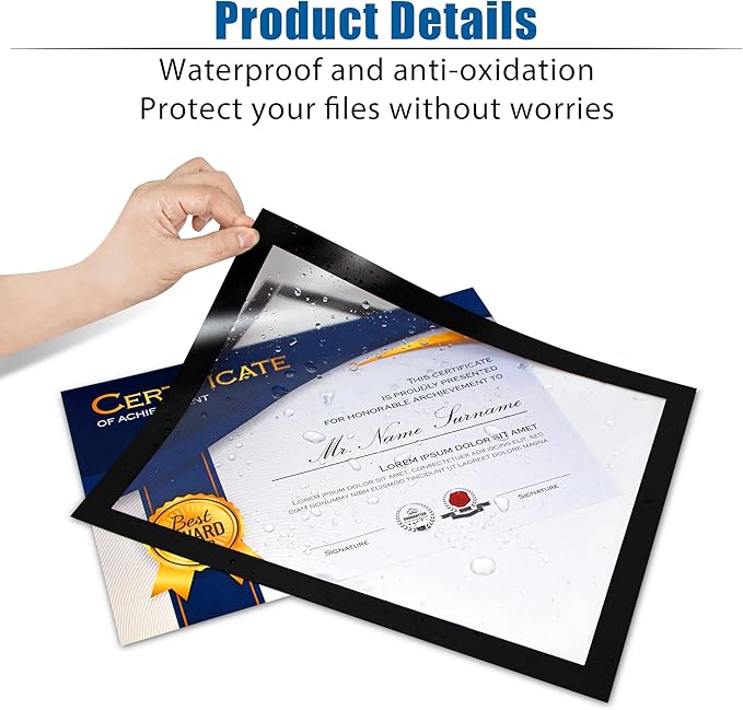 Magnetic Sign Holder, 11 x 17 Wall Mount Self Adhesive Document Display Frames, Double Sided Display for Glass Window (Black, 10pack)