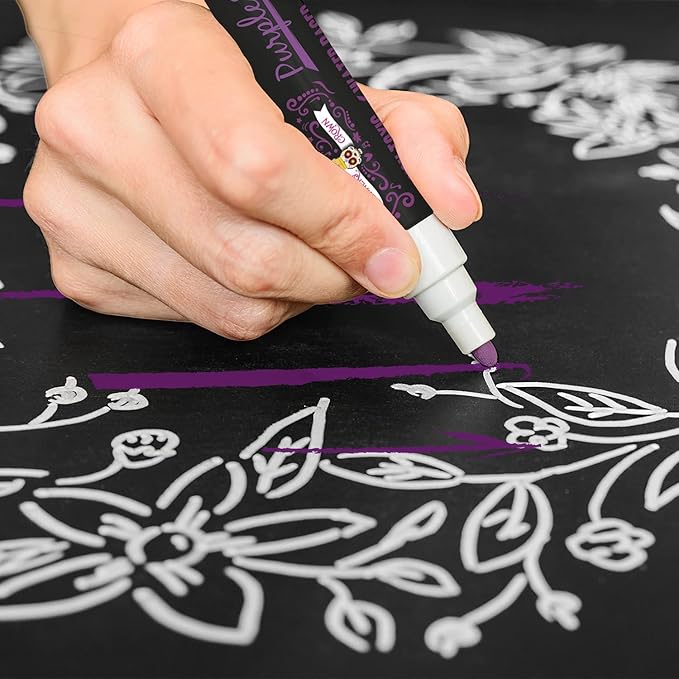 CHALKY CROWN Liquid Chalk Marker Pen - Dry Erase Marker - Chalk Markers for Chalkboard Signs, Windows, Blackboard, Glass - 6mm Reversible Tip (Purple, 5 Pack)