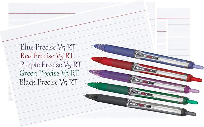 Precise V5 RT Retractable Rolling Ball Pens, Extra Fine Point (.5mm), Blue Ink, 3-pk; Premium Comfort Grip, Bundle with Plastic Reusable Pouch