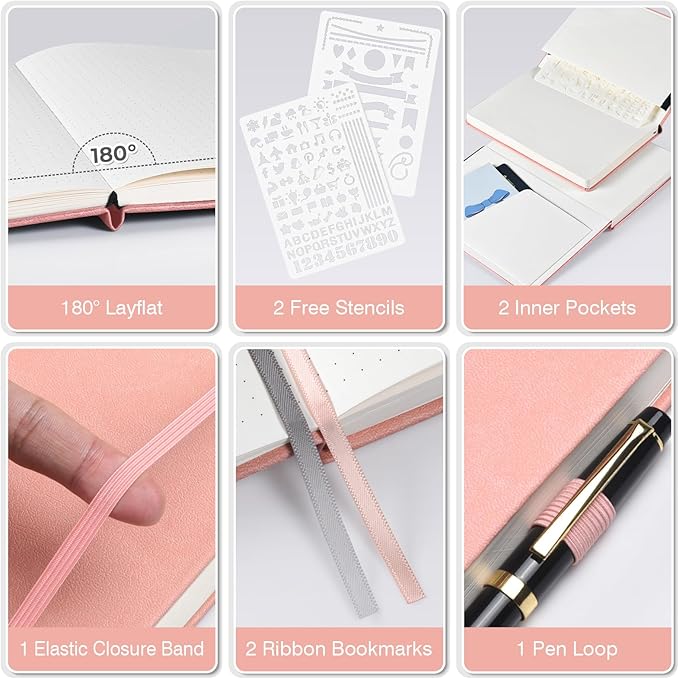 Dotted Journal Notebook 3 Pack, A5 Hardcover Notebook with 120gsm Thick Dotted Paper, Leather Journals for Women, Men, Dot Grid Notebook Journal for Writing, Notebooks for Work, School, 5.75" × 8.38"