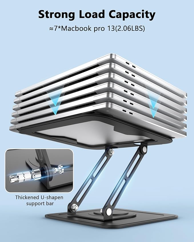 Adjustable Laptop Stand, Computer stand with 360 Rotating Base, Ergonomic Laptop Riser for Desk Foldable Laptop Mount Protable Computer Stand for Laptop Fits with MacBook Pro Air (10-16") - Black