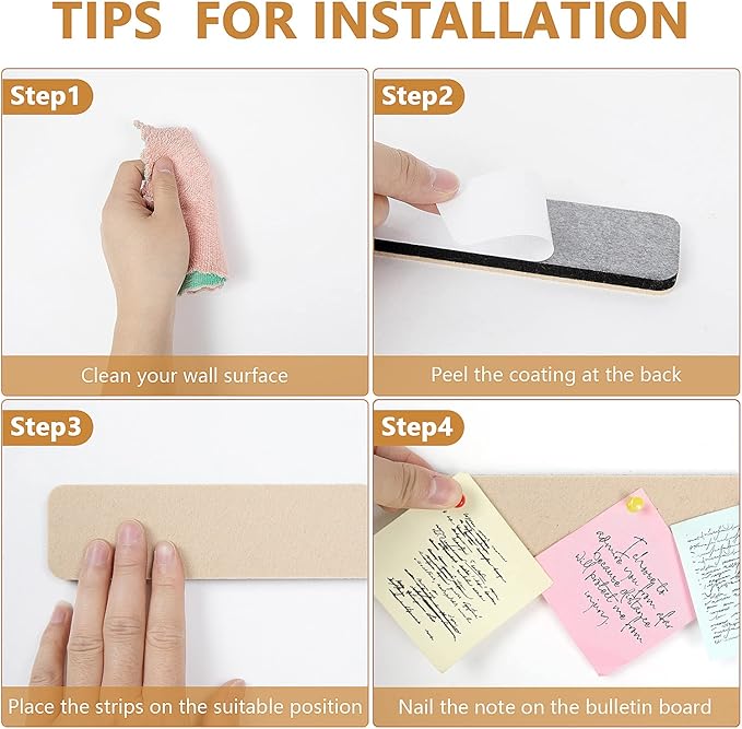 5 Pack Felt Pin Board Bar Strips Bulletin Board for Bedrooms Offices Home Wall Decoration, Notice Board Self Adhesive Cork Board with 35 Push Pins for Paste Notes, Photos, Schedules (Camel)