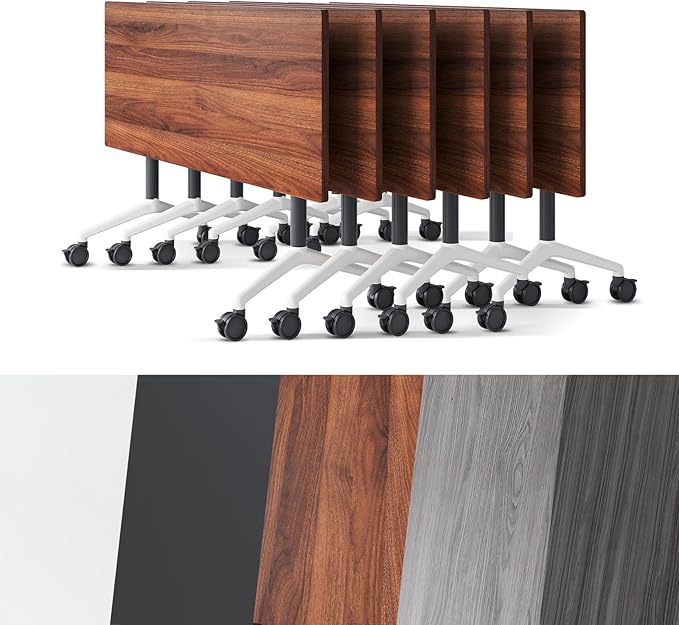 Conference Room Table, Folding Conference Tables,Thicken Grey Tabletop,Flip Top Wooden Seminar Meeting Room Table for Conference Room Offices (6, Walnut, 70.8”)