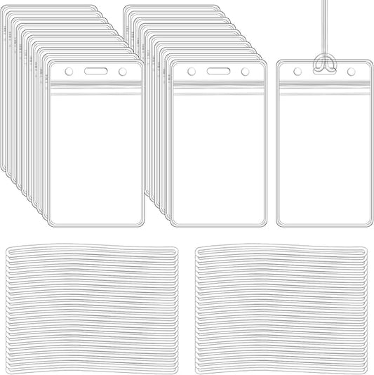 50 Pack Clear Plastic Luggage Bag Tag Holder Badge Label Tag Holder with 50 Pack Luggage Loops Straps for Office Business Travel Supplies