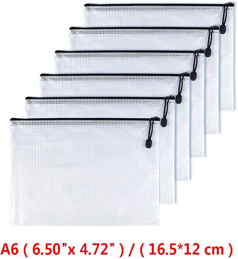 Oaimyy-A6(4.5"x 6.5",12 Pcs),Plastic Mesh Zipper Pouch Document Folders Bag Zip File Folders for School Office Supplies, Travel,Puzzles Games Organizing Storage-Black