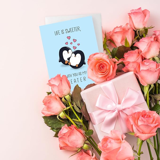 ALY LOU Anniversary Card, Her Him/Girlfriend Wife/Husband Boyfriend, Friendship Thank You Birthday Kawaii Greeting Card (Life Is Sweeter With You As My Heater)