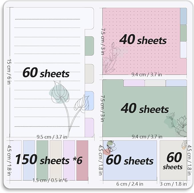 Hommie Sticky Notes Set, Divider Sticky Notes 410 Packs Planner Sticky Note Dividers Tabs with Color Coding for School Supplies, Office Supplies, Book Notes,Bible Sticky Notes