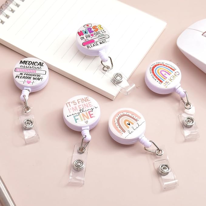 5pcs Badge Reels Holder Retractable with ID Clip for Nurse Name Tag Card Cute Nursing Doctor Teacher Student Medical MD Work Office