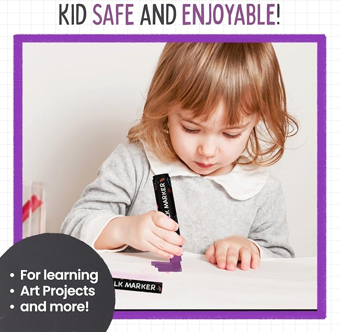 5 Purple Chalkboard Chalk Pens - Purple Dry Erase Markers for Blackboard, Chalkboard Signs, Windows, Glass | Variety Pack - Fine & Jumbo Size Ink Pen (1mm, 3mm, 6mm, 10mm, 15mm)