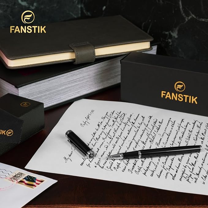 Customized Black & Silver Luxury Rollerball pen (Made In USA) fancy gift set for women, Chrome Finish, Professional executive pen gift set for men (Lux Custom-Rollerball Black-Silver)