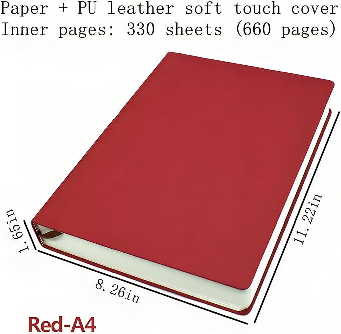 jooact Thick Sketchbook 660 Pages Notebook Soft Faux Leather Cover Journal 80GSM Paper Notepad Drawing Book Memo Writing Sketch Pad Diary Notebook