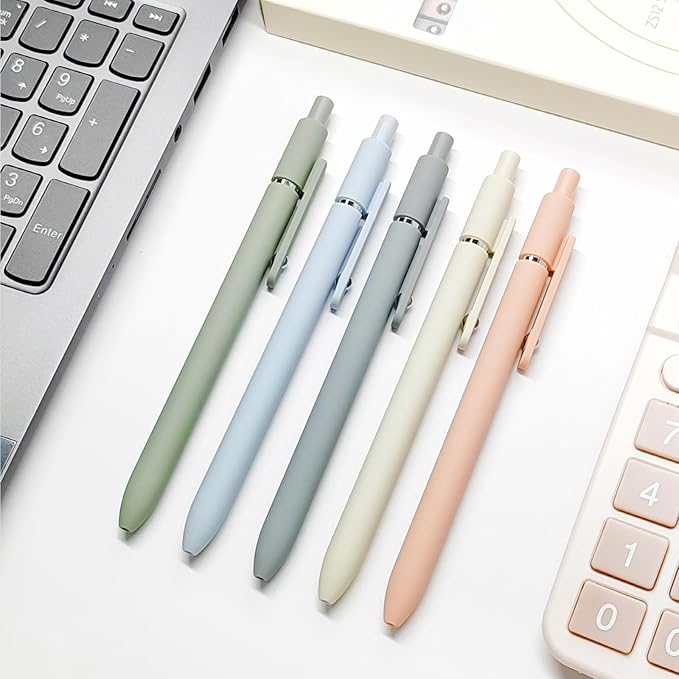 Gel Pens, 5 Pcs 0.5mm Black Ink Pens Fine Point Smooth Writing Pens, High-End Series Pens for Journaling Note Taking, Cute Office School Supplies Gifts for Women Men (Morandi)