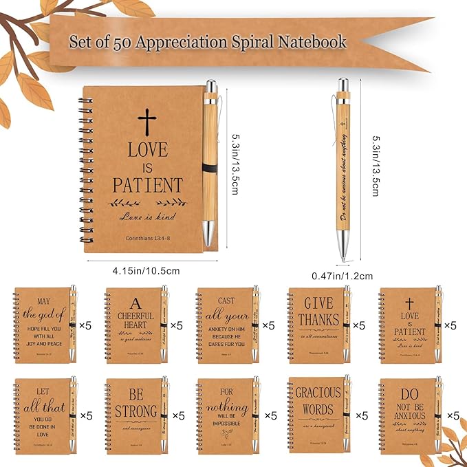 50 Christian Bible Notebooks with 50 Pens, Spiral Journal Bulk Prayer Notes Christian Religious Gifts for Family Friends Colleagues