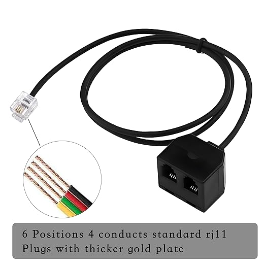 RJ11 1 to 2 Phone Line Splitter 6P4C Plugs Four Core Adapter with 4.8inch Cable for Telephone Fax Machine (1)