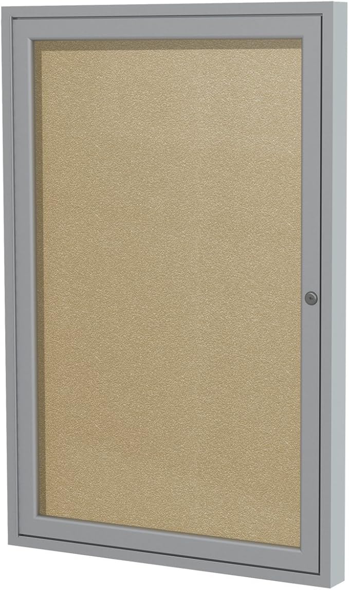 Ghent 36"x24" 1-Door Outdoor Enclosed Vinyl Bulletin Board, Shatter Resistant, with Lock, Satin Aluminum Frame - Caramel, Made in the USA (PA13624VX-181)