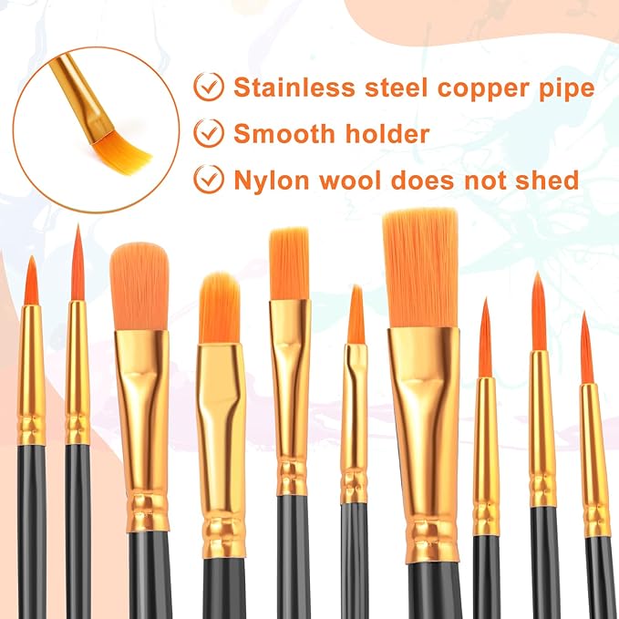 ESRICH Paint Brushes Set,2 Packs 20 Pcs Acrylic Paint Brush Set,Watercolor Oil Acrylic Nylon Hair Brushes,Artist Paintbrushes for Acrylic Oil Watercolor Painting Artist Professional Kits,Black