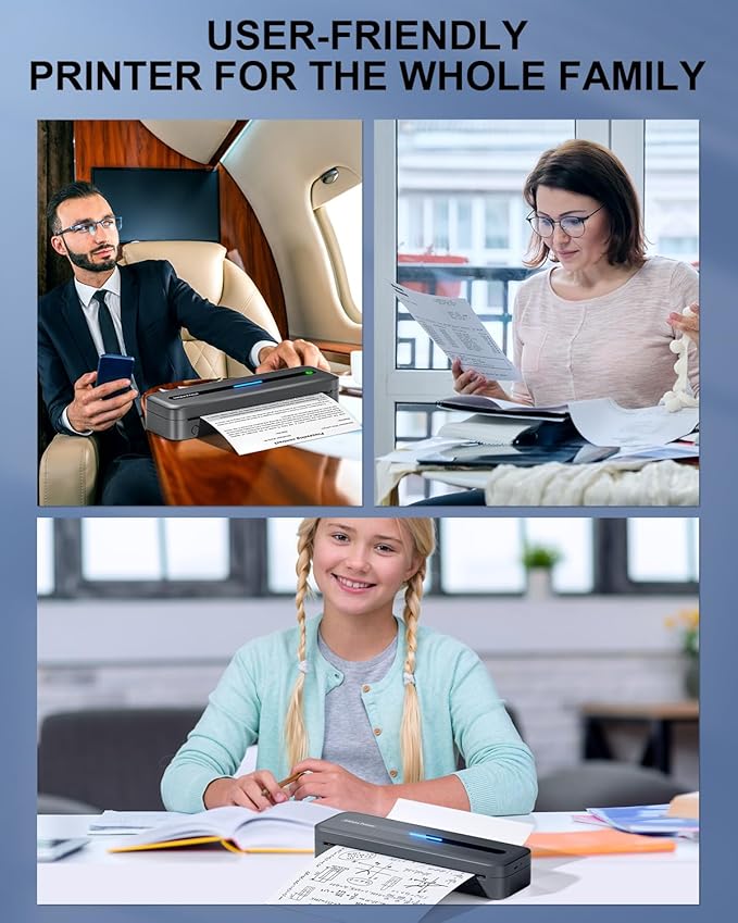 COLORWING Portable Printers Wireless for Travel, 300DPI Mini Compact Inkless Printer, Thermal Bluetooth Printer Compatible with Android and iOS Smartphone & Tablet & Laptop - Gray