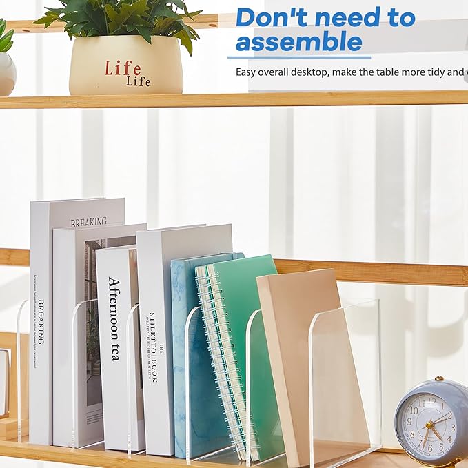 Suzile Clear Acrylic Magazine File Holder with Vertical Compartments Desk Organizer Book Rack for Desk Sorter Paper Folder Office Accessories(Clear,14.2 x 7.2 x 6.5 Inch)