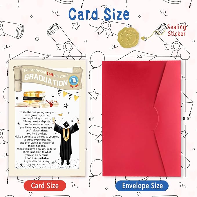 Graduation Gifts for Son, College High School Graduation Card 2025 with Envelope, Congratulations Card for Him from Dad Mom, To My Special Son Card