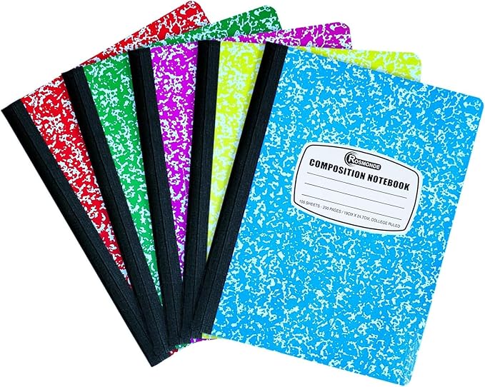 5 Pack Composition Notebooks College Ruled, 200 No Bleed Pages (100 Sheets) 9-3/4x7-1/2 Notebooks for Work, Back to School Supplies for College Students, Notebooks for Women, Colors May Repeat