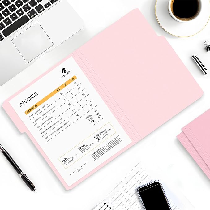 SUNEE File Folders, 18 Pack Manilla Folders 8.5 x 11, Colored Folders Office Organization Home School Folders for Documents Files Paper,Pink Color
