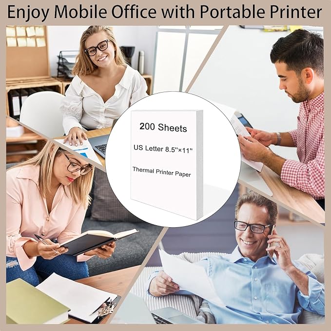 200 Sheets, Thermal Printer Paper 8.5 x 11 Inches, Single US Letter Size, Suitable with Most Thermal Portable Printer, Such M08F/A40, Quick-Drying, Waterproof(Single, Keep 3 Years)