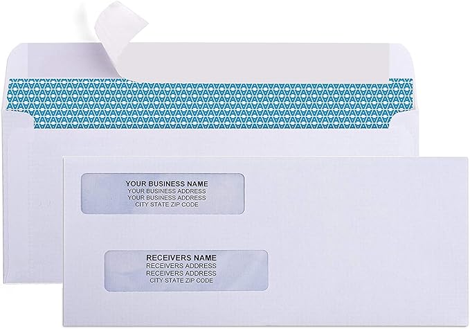 Aimoh #8 Double Window Self Seal Security Envelopes - for Business Checks, QuickBooks & Quicken Checks, Size 3 5/8 x 8 11/16 Inches - Checks Fit Perfectly - Not for Invoices, 1000 Count (30180-1000)